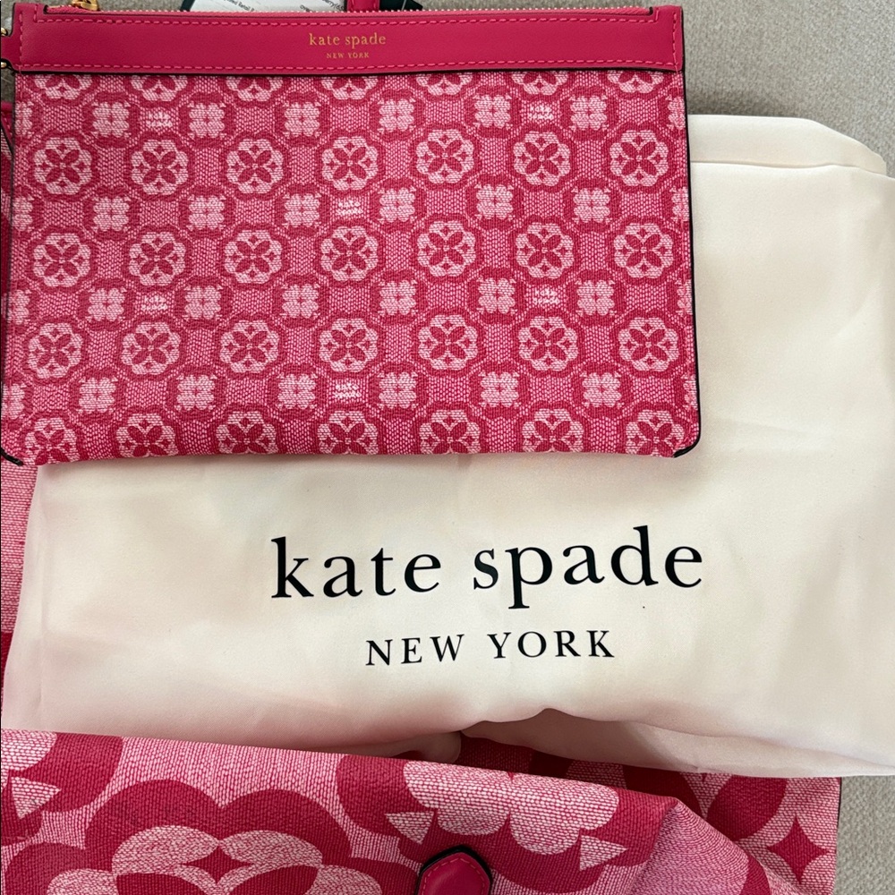 Kate Spade Flower Monogram Sutton Large Tote Raspberry Pink - Picture 8 of 9